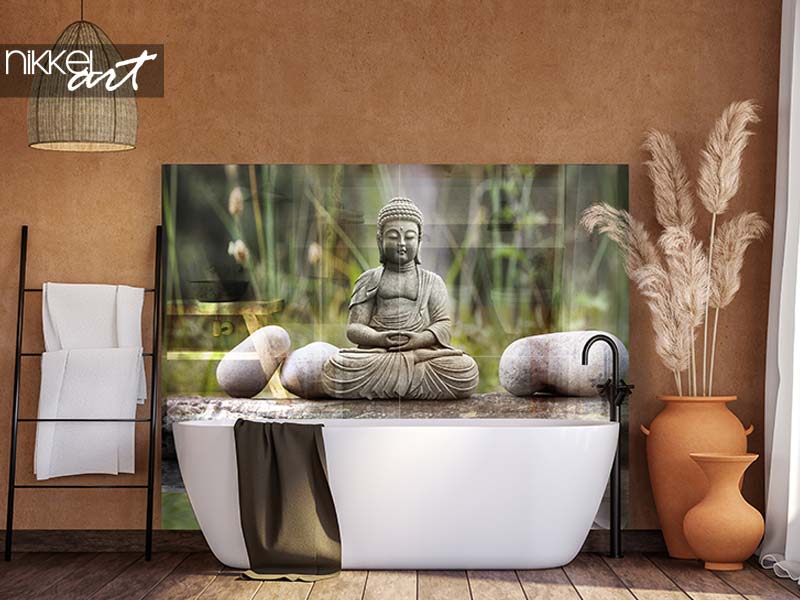 Salle de bain murale en verre imprimé Bouddha