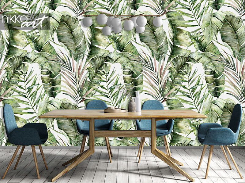 Papier peint Modèle sans couture aquarelle avec des feuilles de palmiers tropicaux