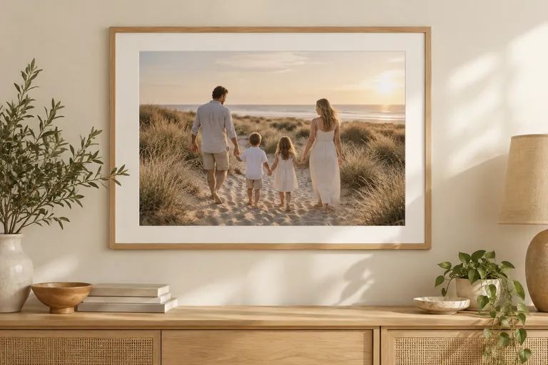 Visualisation d’une photo de famille encadrée dans un intérieur chaleureux