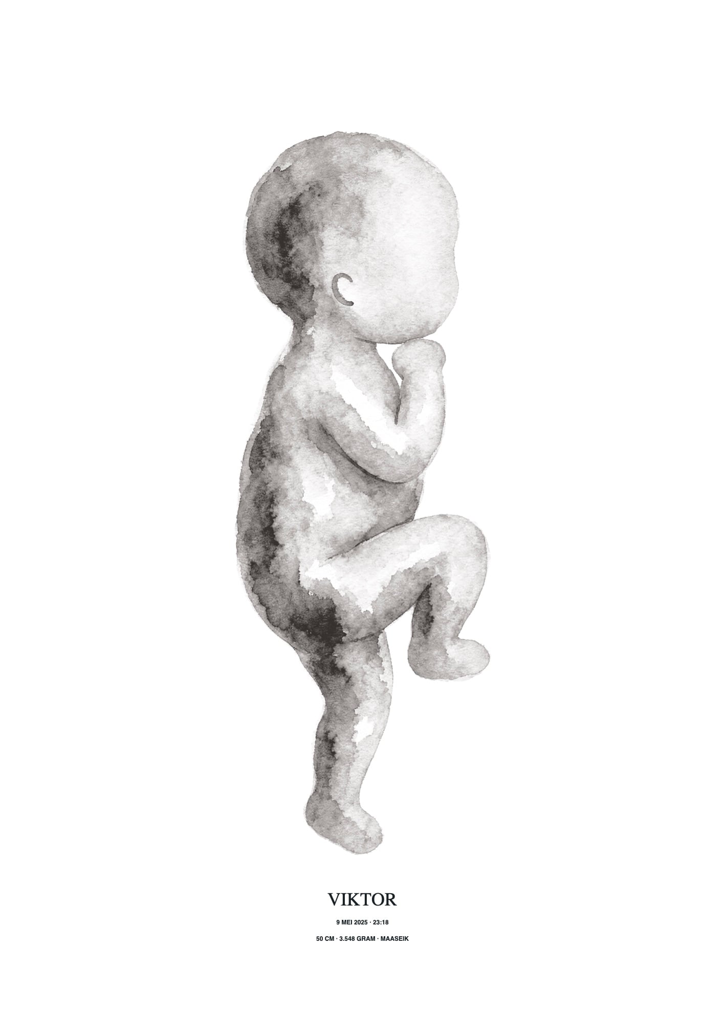 Affiche de naissance VIKTOR avec illustration aquarelle et données de naissance