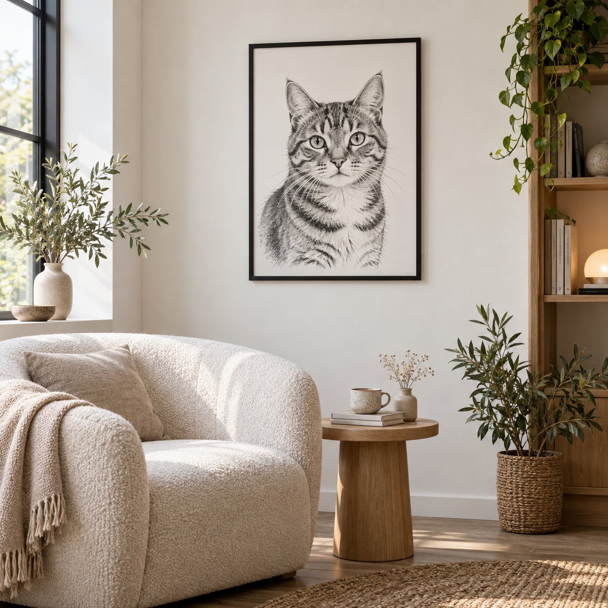 Portrait de chat accroché dans un coin lecture lumineux